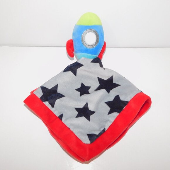 Baby Essentials Rocket Space Ship Black Gray Stars Red Trim Security Blanket - Picture 7 of 7